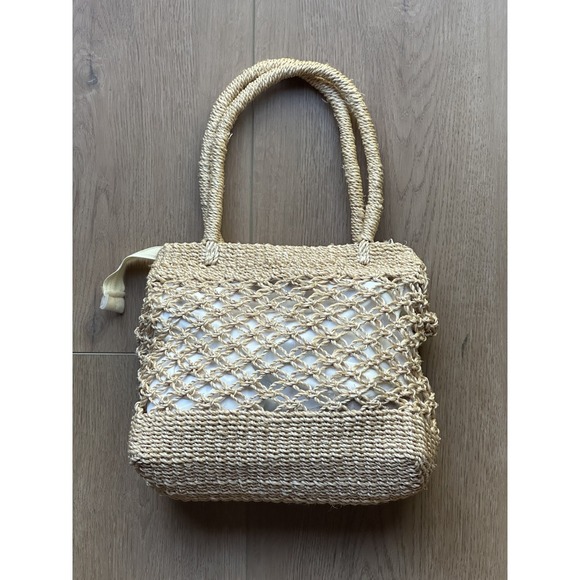 The Unbranded Brand Handbags - Straw Woven Women's Small Tote Bag With Zipper Natural Tan Beach‎ Pool Shopping
